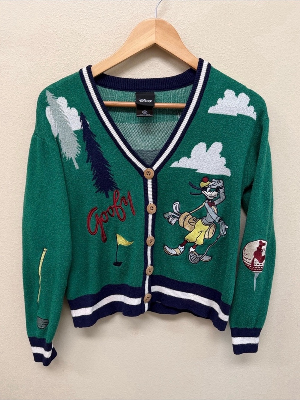 Disney Green Goofy Golf V-Neck Cardigan Sweater